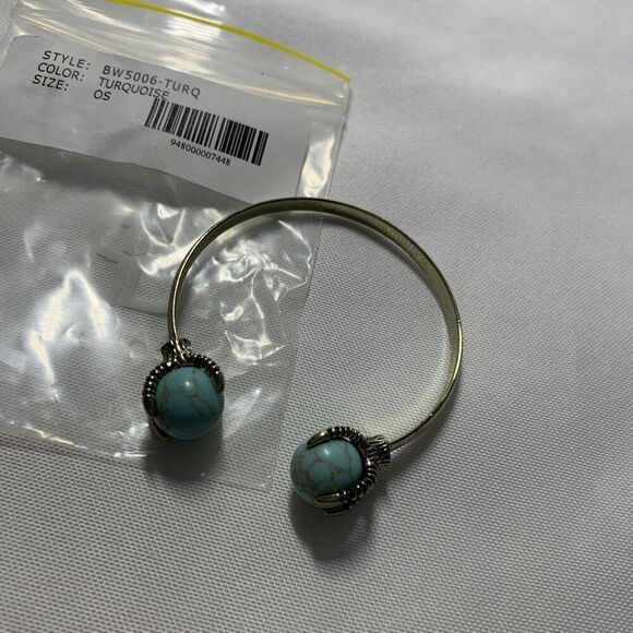 BANSRI SILVER Natural Stone Turquoise with Phoenix Feet Cuff Bracelet Y2K STYLE - Picture 4 of 5